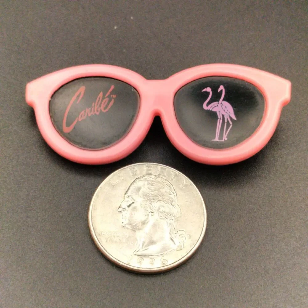 Vintage Caribe Sunglasses Pink Flamingo Pin Brooch Made in China 1997